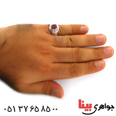 انگشتر یاقوت سرخ دور الماس مردانه درشت فاخر _کد:11797