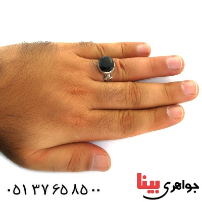 انگشتر عقیق سیاه (اونیکس) مردانه طرح صفوی _کد:11826