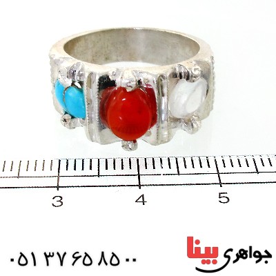 انگشتر چند جواهر مردانه عقیق یمنی، فیروزه نیشابوری و در نجف _کد:11829