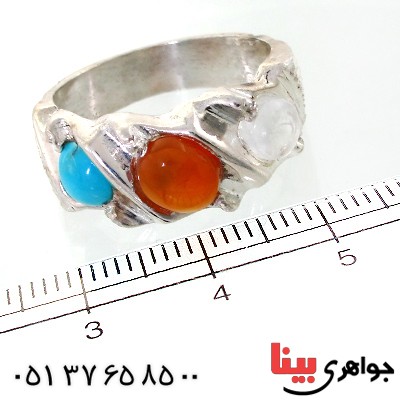 انگشتر چند جواهر مردانه فیروزه نیشابوری، عقیق یمنی و در نجف _کد:11833