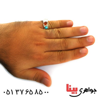 انگشتر چند جواهر مردانه فیروزه نیشابوری، عقیق یمنی و در نجف _کد:11833