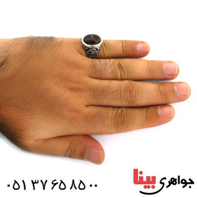 انگشتر عقیق یمنی مردانه درشت فاخر مزین به نام پنج تن _کد:1701