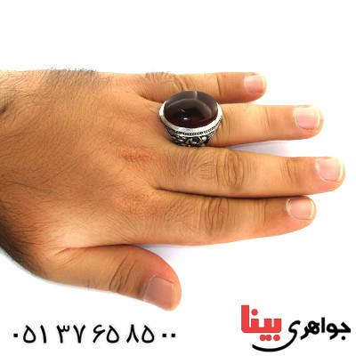 انگشتر عقیق یمنی درشت فاخر طرح هدهد و غزال _کد:1702