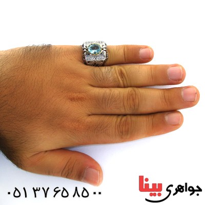 انگشتر توپاز مردانه درشت اسلیمی دور طلایی مرغوب _کد:11867