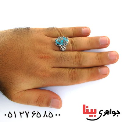 انگشتر فیروزه نیشابوری شجری خاص درشت دور نگین _کد:11871