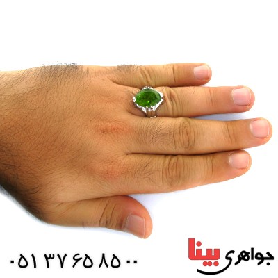 انگشتر زبرجد مردانه درشت خطی دور چنگ _کد:11893