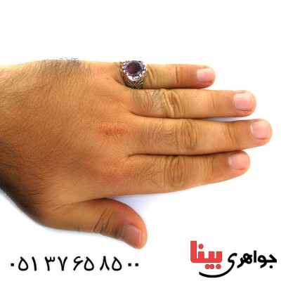 انگشتر آمتیست مردانه درشت اسلیمی دور چنگ _کد:11901