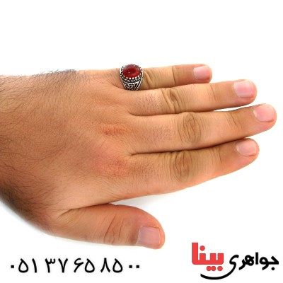 انگشتر عقیق  قرمز عالی برزیل مردانه _کد:11907