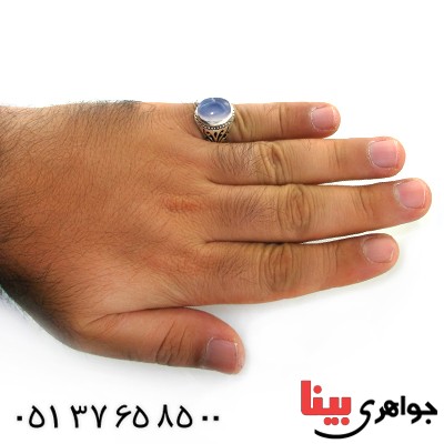 انگشتر عقیق یمنی کبود مردانه درشت اسلیمی بسیار عالی _کد:11983
