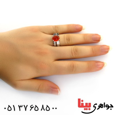 انگشتر عقیق یمنی زنانه درشت رودیوم لوکس مدل دینا _کد:11984