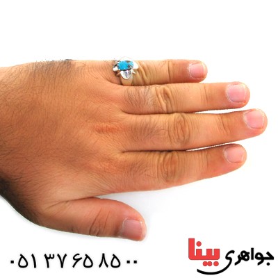 انگشتر فیروزه نیشابوری شجری مردانه درشت مرغوب _کد:12005