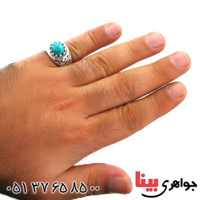 انگشتر فیروزه نیشابوری شجری مردانه درشت اسلیمی فاخر _کد:12072