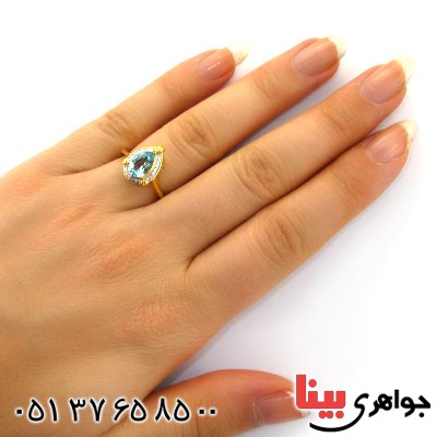 انگشتر توپاز و الماس زنانه مانی ایتالیایی مدل اشکی _کد:12082