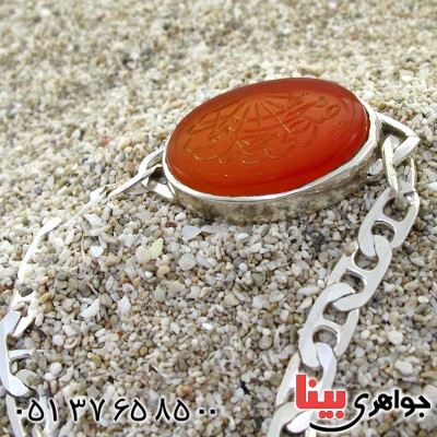 دستبند عقیق یمنی سنتی با حکاکی صلوات خط زیبای عابد _کد:1742