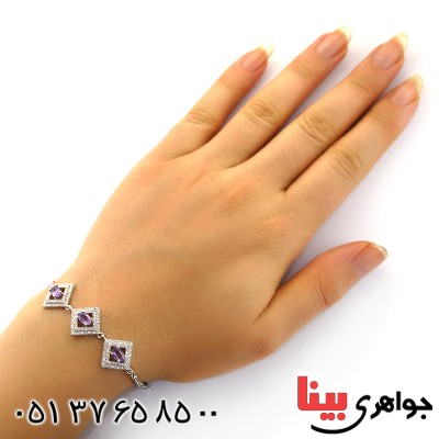 دستبند آمتیست زنانه سه نگین مدل روژینا _کد:12220