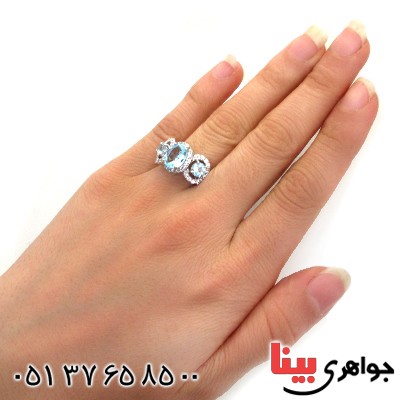 انگشتر توپاز زنانه درشت رودیوم لوکس سلطنتی _کد:12315
