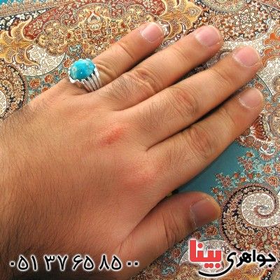 انگشتر فیروزه نیشابوری شجری مردانه درشت خاص خوش رنگ و اعلا _کد:12413