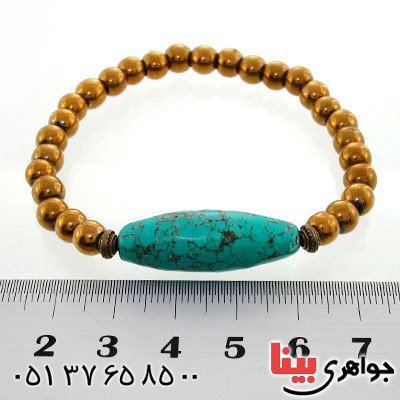 دستبند حدید و فیروزه تبتی با روکش طلایی_کد:12597