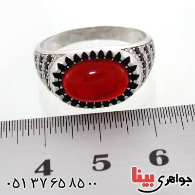انگشتر عقیق قرمز مردانه مدل ارژنگ _کد:12599