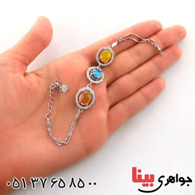 دستبند چند جواهر عقیق یمنی و فیروزه نیشابوری میکروستینگ زنانه _کد:13009