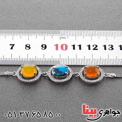 دستبند چند جواهر عقیق یمنی و فیروزه نیشابوری میکروستینگ زنانه _کد:13009