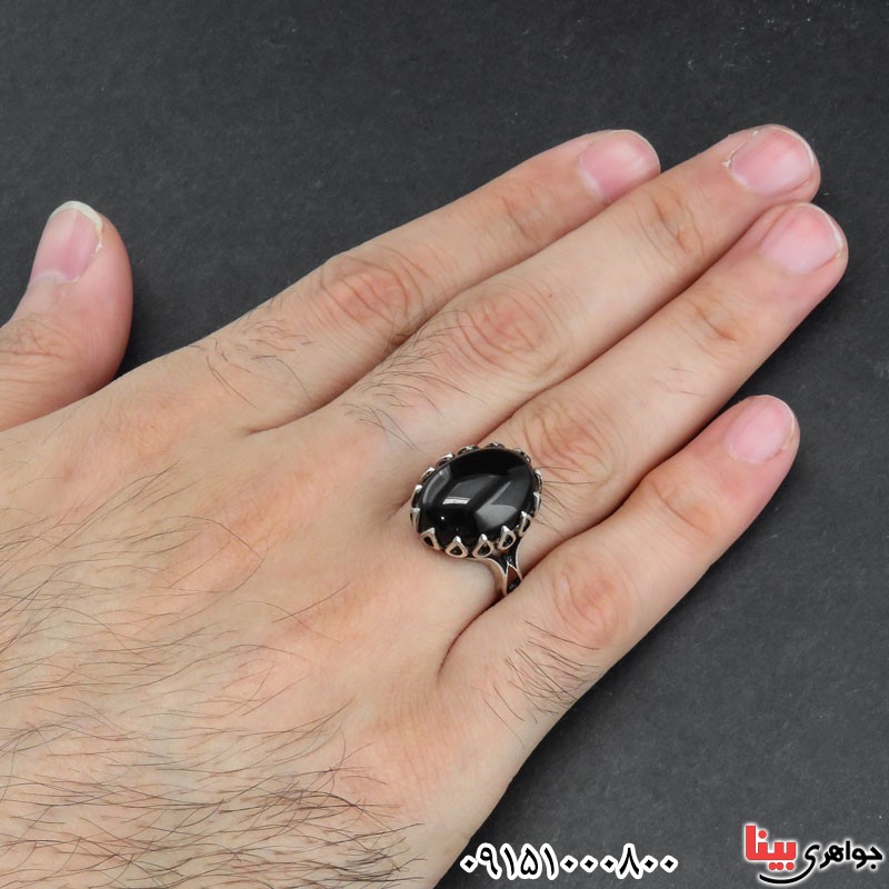 انگشتر عقیق سیاه (اونیکس) دور اشکی زیبا _کد:18452