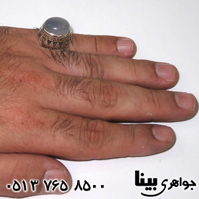 انگشتر عقیق یمنی کبود مردانه رکاب مثلثی