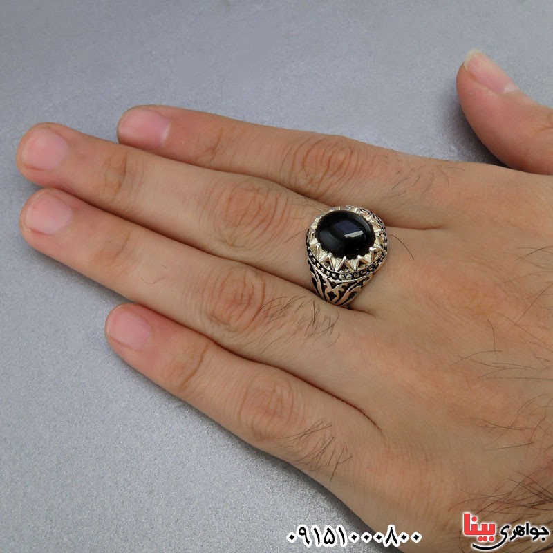 انگشتر عقیق سیاه (اونیکس) شیک و زیبای مردانه _کد:24796