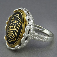 انگشتر حدید طلایی زیبا زنانه با ذکر لبیک یا زینب 