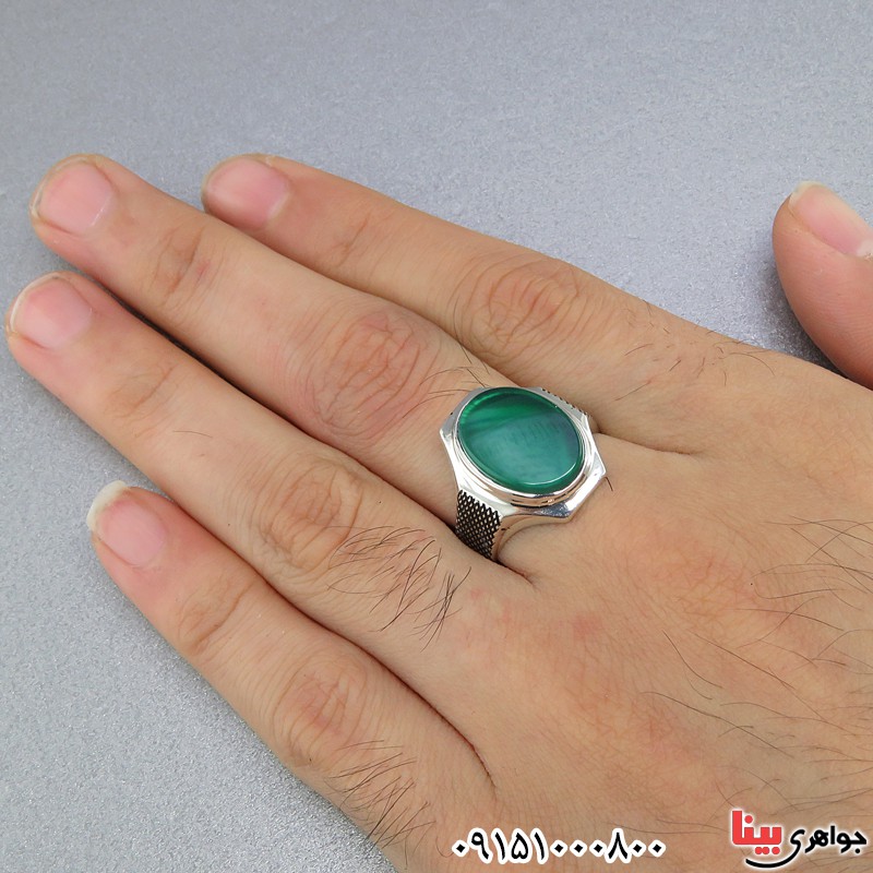 انگشتر عقیق سبز مردانه زیبا همراه با حرز امام جواد (ع) _کد:25233