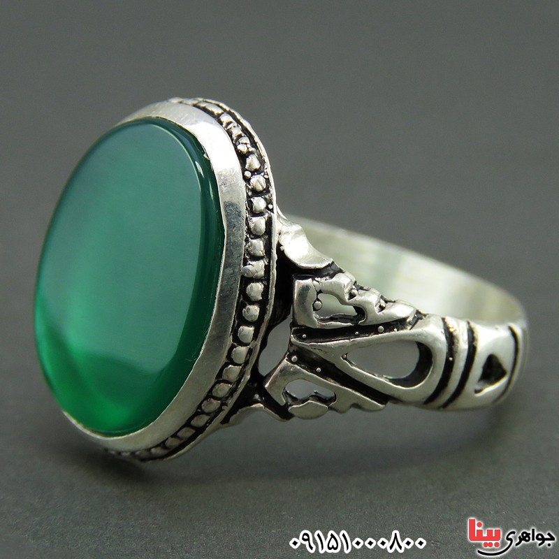 انگشتر عقیق سبز خوشرنگ مردانه بسیار زیبا 