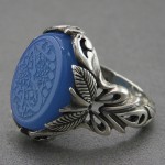 انگشتر عقیق آبی زیبا و خاص با حکاکی یا حسین مظلوم _کد:۲۶۸۵۳