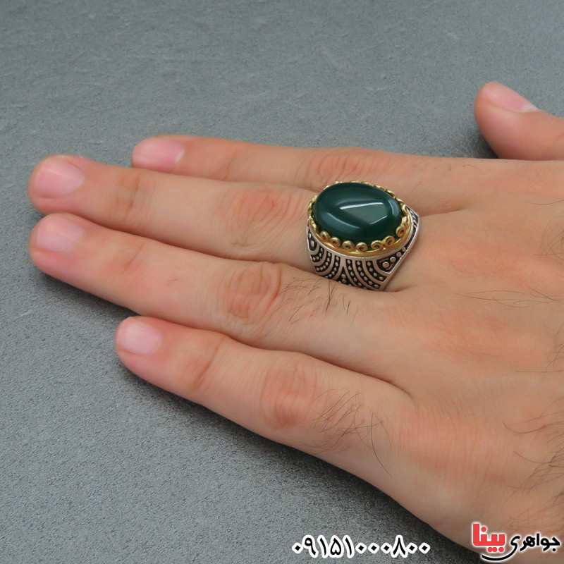 انگشتر عقیق سبز مردانه خوشرنگ _کد:28583