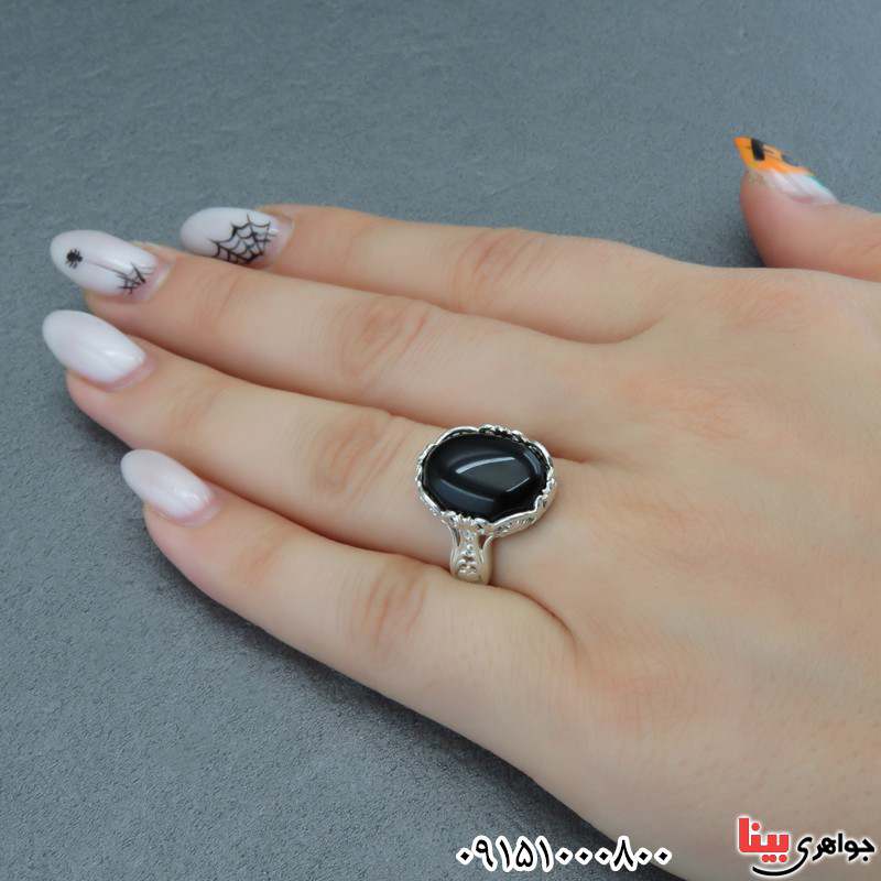 انگشتر عقیق سیاه (اونیکس) زنانه زیبا _کد:28605