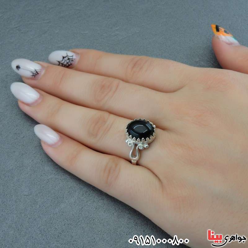انگشتر عقیق سیاه (اونیکس) زنانه زیبا _کد:28618