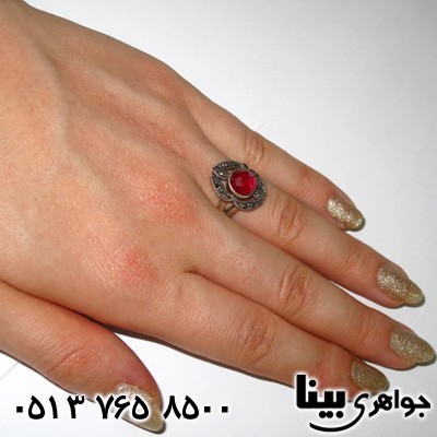 انگشتر یاقوت سرخ صنعتی زنانه با تراش گنبدی خاص
