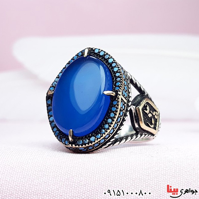انگشتر عقیق آبی مردانه خاص و شیک زیبا 