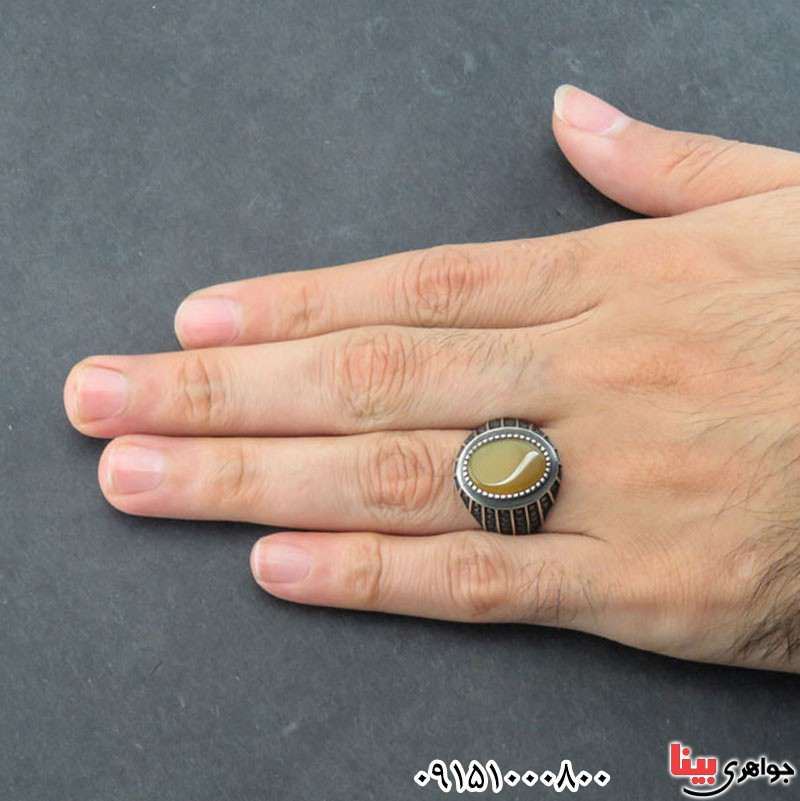 انگشتر عقیق زرد مردانه میکروستینگ خاص و شیک _کد:30357