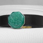 دستبند عقیق سبز خطی با حکاکی یا جواد الائمه و قاب نقره _کد:31025