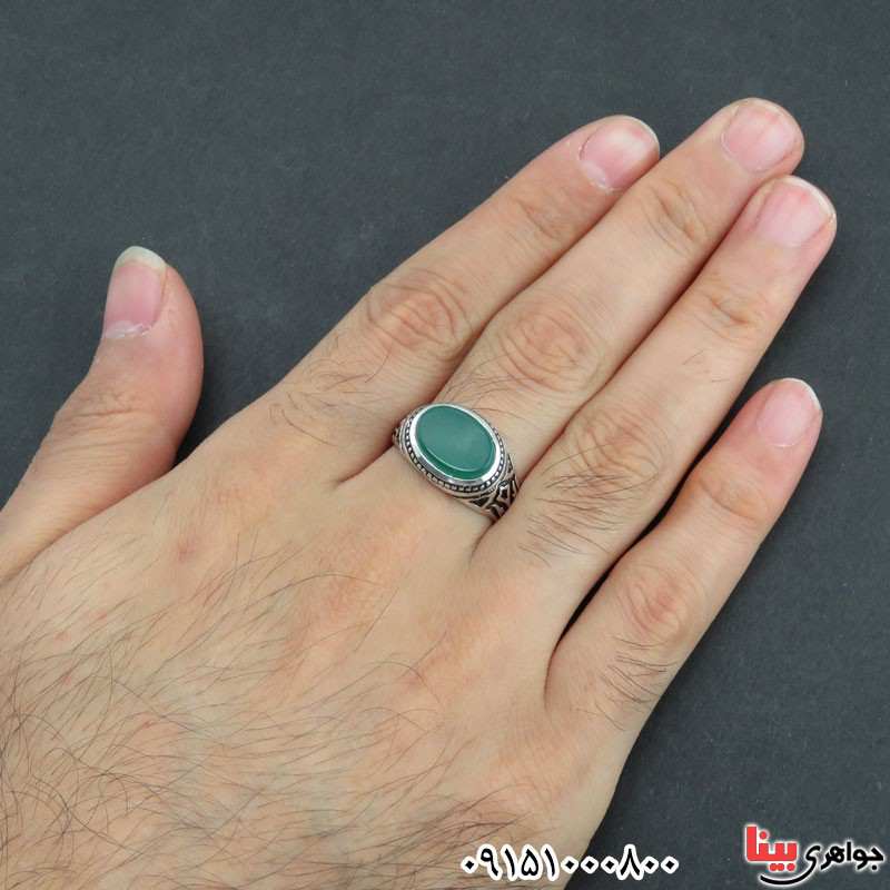 انگشتر عقیق سبز مردانه خوشرنگ زیبا _کد:31114
