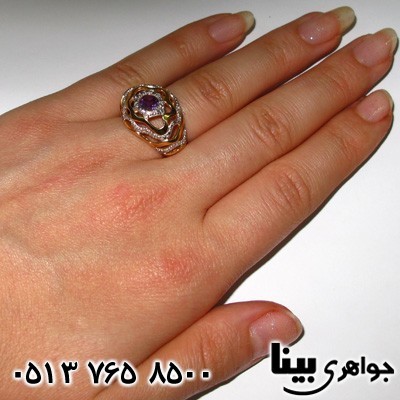انگشتر آمتیست و الماس زنانه کیهان