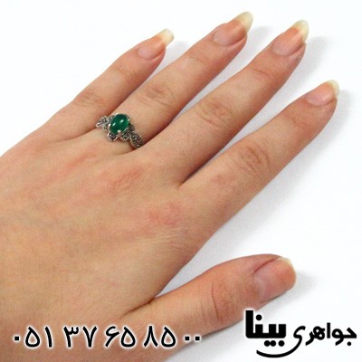 انگشتر عقیق سبز زنانه طرح شکوفه زیبا