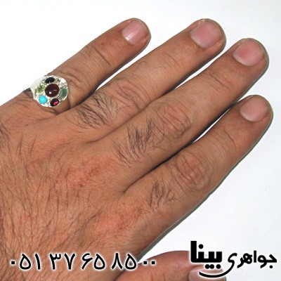 انگشتر چند جواهر عقیق یمنی و یاقوت مردانه