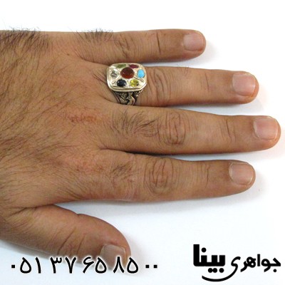 انگشتر چند جواهر عقیق یمنی مردانه طرح هدهد درشت