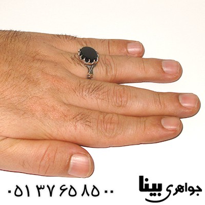 انگشتر عقیق سیاه (اونیکس) مردانه طرح سیاه قلم _کد:7560