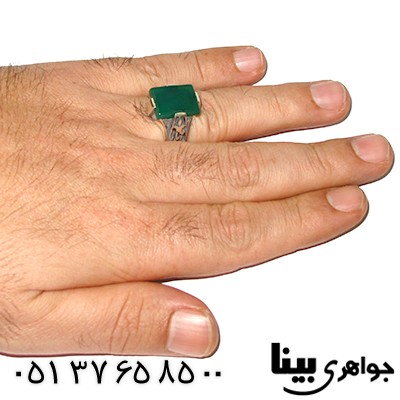 انگشتر عقیق سبز مردانه درشت یا علی و فاطمه _کد:7567