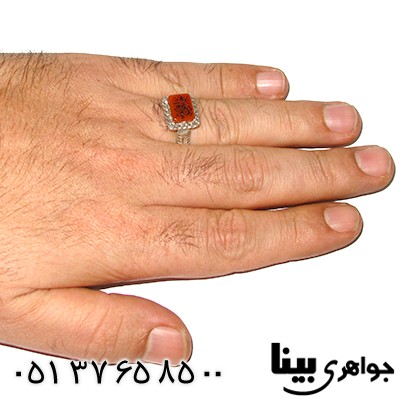 انگشتر عقیق مردانه با حکاکی حسبی الله _کد:7600