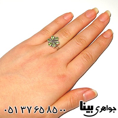 انگشتر زبرجد زنانه مدل گل 6 پر _کد:7683