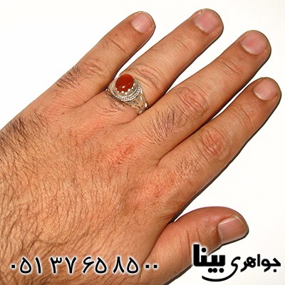 انگشتر عقیق یمنی مردانه شبکه کاری سنتی _کد:7720