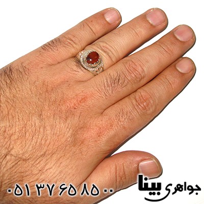 انگشتر عقیق یمنی مردانه شبکه کاری سنتی _کد:7729